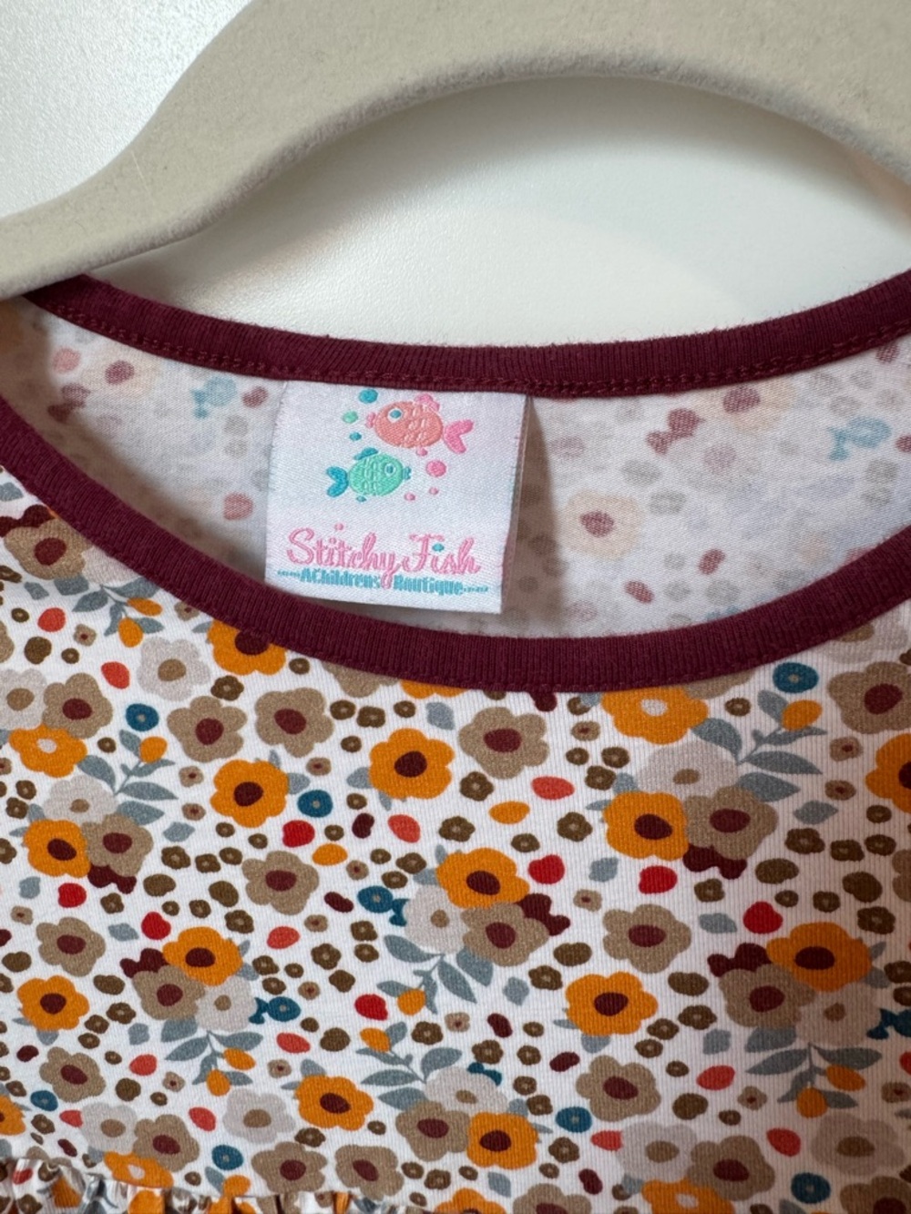 Stitch Fish Girls Floral Long Sleeve Top with Burgundy Trim size 10 - Picture 5 of 8